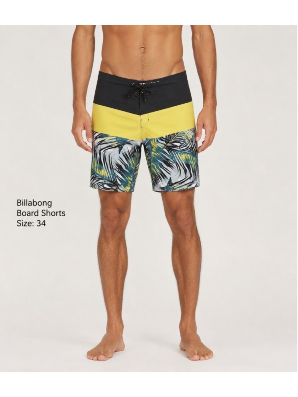 Billabong Board Shorts Mens Size 34 Yellow Tropical Surf Swim Trunks